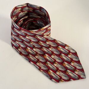 Ermenegildo Zegna Disegno Esclusivo Men's Tie Silk Graphic Rusty Red Blue Gold